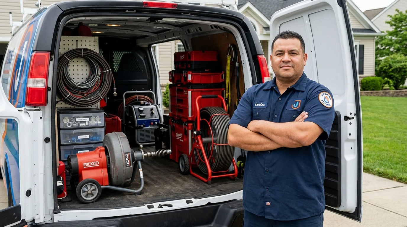 Professional drain cleaning equipment and Johns Plumbing LLC plumber in Ledyard