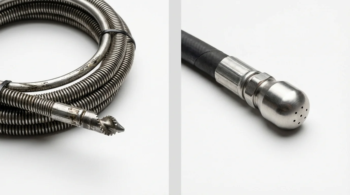 Drain snake cable and hydro jetting nozzle used for drain cleaning in Ledyard, CT