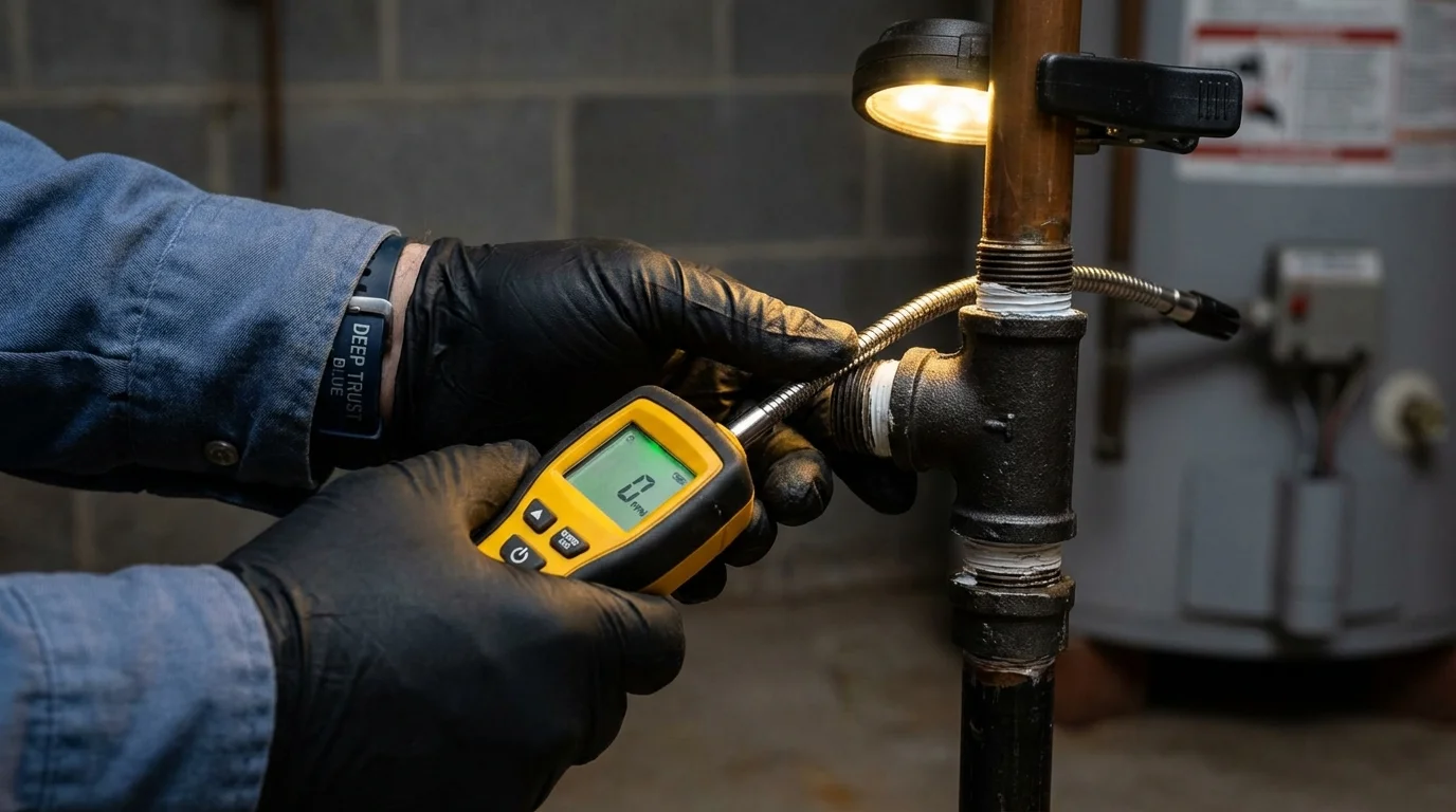 Gas leak detection with electronic sniffer by Johns Plumbing LLC in Ledyard