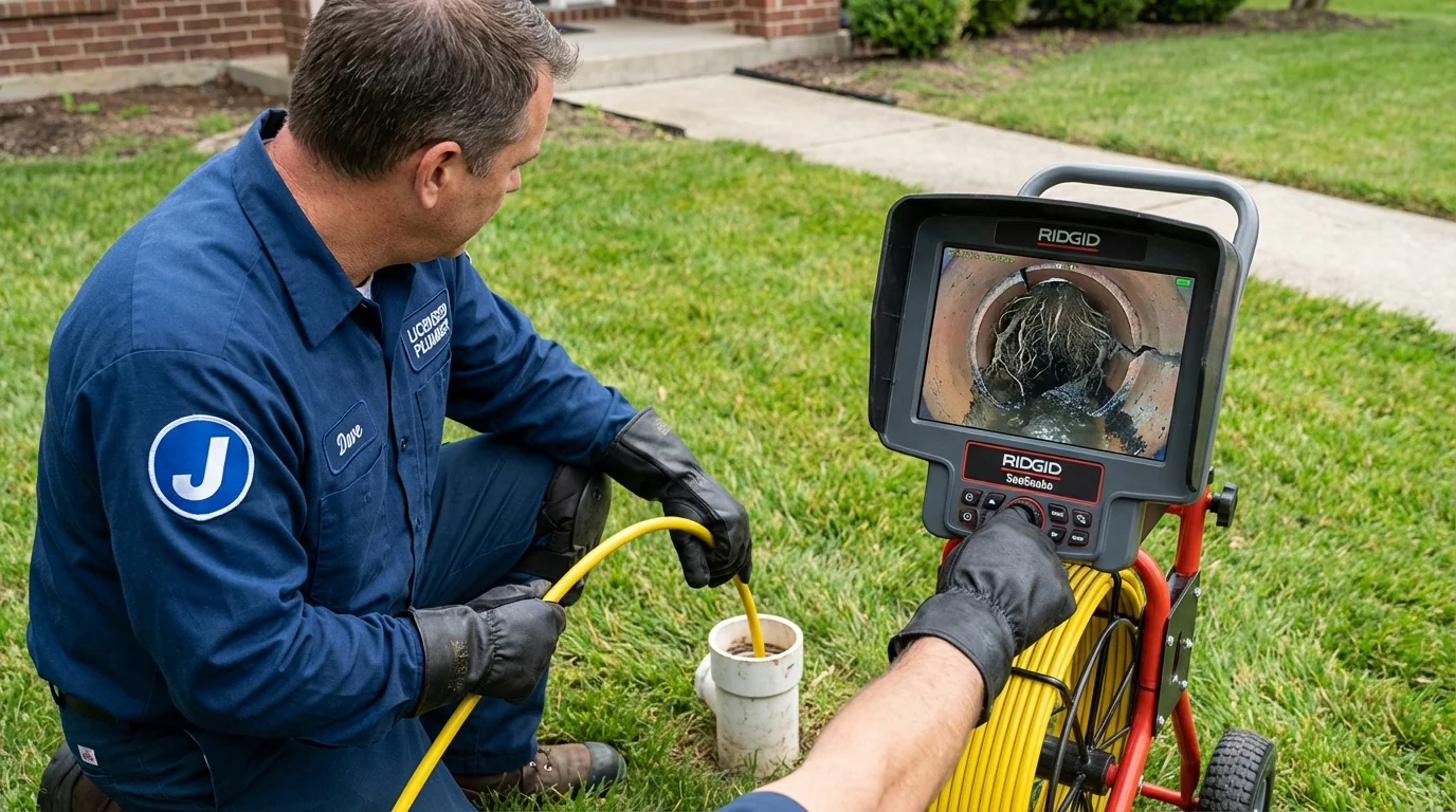 Sewer camera inspection being performed by Johns Plumbing LLC in Ledyard
